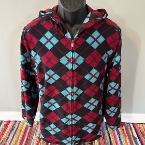 90s Plaid Flannel Fleece Hoodie Jacket Argyle Checker Large